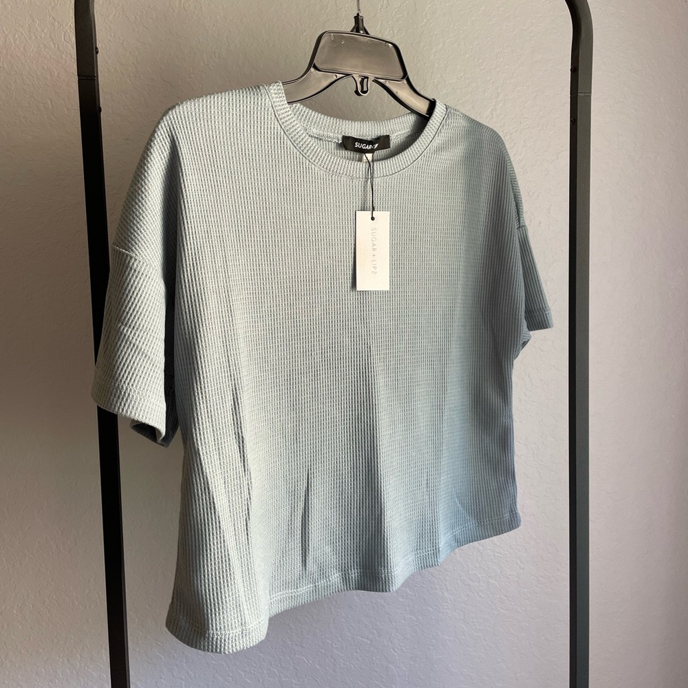 Blue Grey Waffle Crop Top